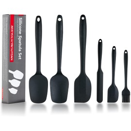 Juego de 6 espátulas de silicona para cocinar hornear y mezclar espátulas de goma antiadherentes resistentes al calor con 550 °F (negro)