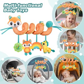 eners Pram Toy Baby Seat Cot Spiral Toy - Activity Spiral Hanging Toy Travel Activity Toy Baby Spiral Plush Toy for Toddlers from 0+ Months (Fox)