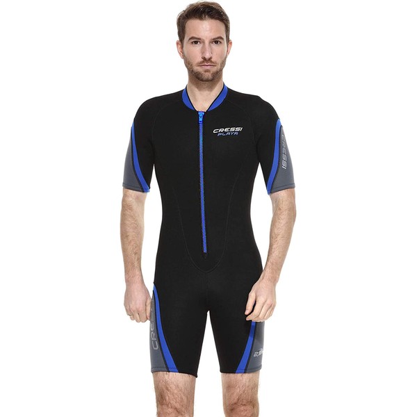 Cressi Playa Men's Neoprene Shorty Suit for Diving, Snorkeling, Swimming, Black/Blue, XXL/6