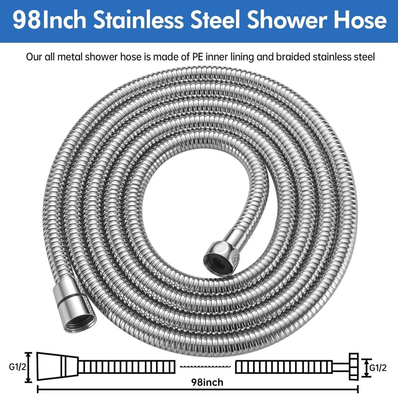 RUMOSE 98 inches Shower Hose Extra Long Stainless Steel Shower