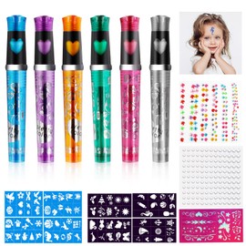 Tattoo Stifte Kinder, 17 Stück Glitzer Temporäre tattoo set kinder für Skin, Wasserfest Glitzer Tattoo Stift Pen, mit 4 Blatt Edelsteinaufklebern, 5 Schablonen für Erwachsene Geburtstage Party
