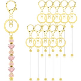 Mlife 10 Pcs Beadable Keychain Bars, Blanks Bead Keychain Making Kit, Bulk Silver Metal Beaded Keychain for Pendant DIY Crafts Jewelry Making Gift, Beadable Keychain Making Supplies(Gold)