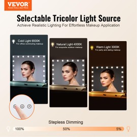 VEVOR Hollywood Vanity Mirror with Lights, Dimmable Bulbs &3 Color Lighting Modes, Makeup Mirror w/Detachable 5X Magnification,USB Port, Smart Touch Control,Desktop Wall-Mount(31.5x23.6in, White)