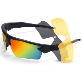 SKYWAY Polarized Sports Sunglasses With 3 Interchangeable Lens for Men Women Cycling Running Driving Fishing Glasses SS8009 (Black Frame/Colorful Lens)