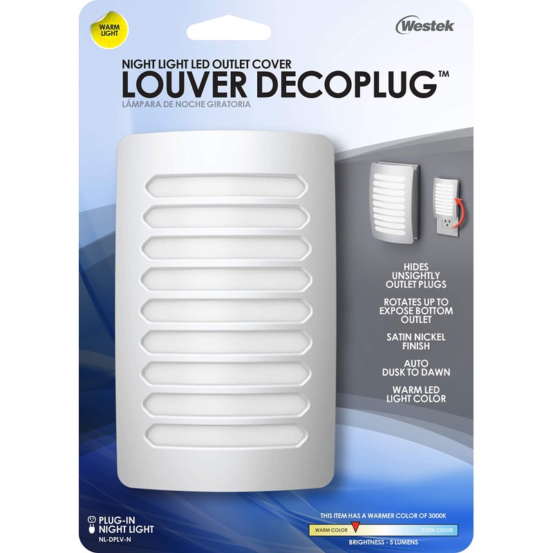 Westek NL-DPLV-N Louver Decoplug Night Light, Satin Nickel