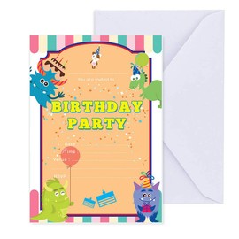 Papa Prints Pack of 32 Monster Boys Birthday Invitations for Boys (105 x 149 mm) Invitation Cards with Envelopes Birthday Card Kids for Birthday Party