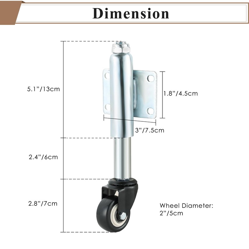 FLKQC 2" Spring Loaded Gate Caster, Single Pack TPU Wheel