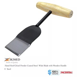 zikimed Horse Hoof Chisel Steel 55 x 100 mm Blade, Black Color Coated and Wooden Handle