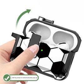 HIDAHE for Airpods Pro 2nd Generation Case Cute with Automatic Secure Lock Clip, for Airpods Pro Skin Accessories with Carbon Fiber Keychain, Soccer