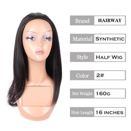 Half Wig Quick Wear Weave Wigs for Women Straight Synthetic Hair 16 Inch 3/4 Half Up Half Down Wig Perfect Hairline Wig Japanese Fiber Wigs (#2 Darkest Brown)