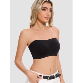 HBselect Women's Wireless Strapless Bras Seamless Bandeau Bra Padded Anti-Slip Tube Bra Sports Yoga Push Up Bralette Black