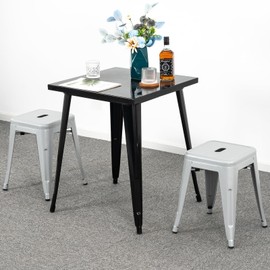 Brage Living 18 Inch Industrial Metal Stools Set of 2, Short Stackable Classroom Stools, Backless Metal Dining Chairs for Indoor Outdoor Kitchen (Pearl Silver)