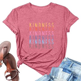 Teacher Shirts for Women Cute Kindness Graphic Tee Inspirational Blessed Short Sleeve Tops Choose Kindness T Shirts Loose Fit Plus Size,Red XL