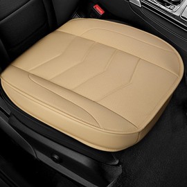 DUSCOKE Leather Car Seat Cover - Anti-Slip Full Wrap Front Bottom Seat Cover Car Drive Seat Protector - Luxury Waterproof Cushion Covers with Storage Pocket for Most Cars SUVs Trucks (Beige)