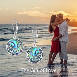 POPLYKE Filigree Abalone Dangle Earrings for Women Sterling Silver Leverback Earrings Vintage Abalone Jewelry Gifts for Her