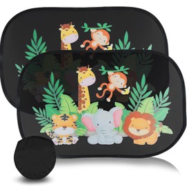 dellyy Baby Car Sun Protection, Pack of 2 Sun Visor with UV Protection, 48 x 30 cm, Car Window Sun Protection, Adsorbable Film, Foldable and Portable, with Cute Animal Motifs