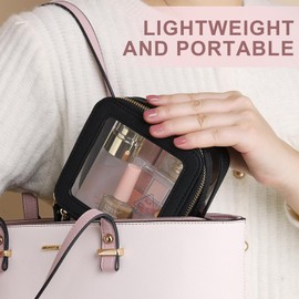 Pinkmik Clear Traveling Toiletry Bag TSA Approved large clear cosmetics case Travel makeup bag Set with Zipper for Women, Y/Black, M+MINI, Travel Makeup Set