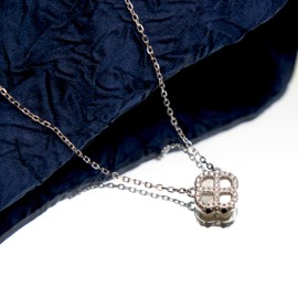 Tuscany Silver Women's Sterling Silver Rhodium Plated 11mm Clover Mother Of Pearl and 1.1mm White CZ Adjustable Necklace 41cm/16' - 46cm/18'