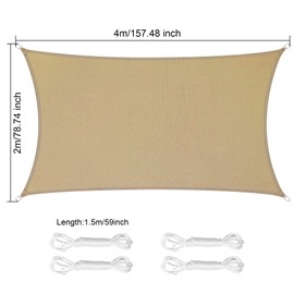 LEcylankEr Sun Shade Sail 2x4m Rectangular PES Polyester Waterproof Sail Shade with Accessories 95% UV Block Shade Sails Sun Shades for Garden Outdoor Patio Pergola Balcony (sand, 2 x 4 m)