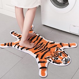 Tiger Shaped Bath Mat for Bathroom Non Slip Bathroom Door Mat Area Rug Playroom Bedroom Bathroom Rugs and Mats Floor Playmat Absorption Shower Rug Carpet (Orange，22x34 inch)