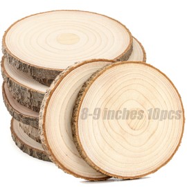 10 pcs Large Unfinished Wood Slices for Centerpieces 8-9 inches Wood Rounds for Tables Decor Rustic Wood Circles for DIY Crafts and Wedding Decor Round Wooden Discs Wood Slice Ornaments