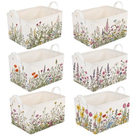 CHENGU 6 Pack Flower Storage Bins Collapsible Wildflower Basket with Handle