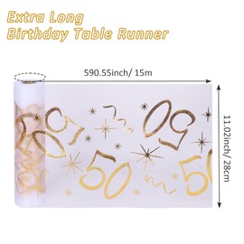 Nicola Gold Table Runner, 50th Birthday Table Runner, 15M Extra Long Mesh Tablecloth Decoration for Birthday Party (50th)