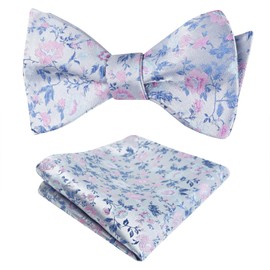 Alizeal Mens Classic Floral Pattern Self-tied Bow Tie and Handkerchief Set, Navy+Pink