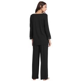 GYS Women's Pajamas Set - Viscose Made from Bamboo, Long Sleeve Long Pants Sleepwear Soft Pjs Lounge Sets with Pockets, A-black, Large