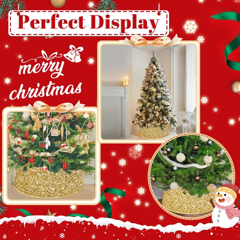 TPCSCH Gold Christmas Tree Collars Sparkle Xmas Tree Ring Large