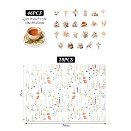 OVDGWC 20 pieces flower paper, 1 pack flower sealing stickers, DIY craft wrapping paper, creative printing paper, plant flower thin paper