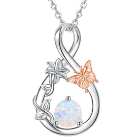 Infinity Necklaces for Women,925 Sterling Silver Turquoise/5A Zircon/Moonstone/Opal Pendant Necklace,Birthstone Necklace for Women,Birthday Valentines Mothers Day Gifts