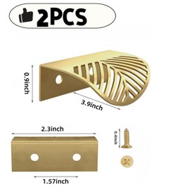 uvbws 2PCS Leaf Cabinet with Solid Brass Edge Handle, Brushed Gold foil knob and Vanity Drawer Handle, 1.57-inch Hole Center - Easy to Install with Screws
