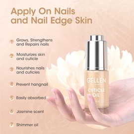 Gellen Organic Nail Cuticle Oil for Nails Growth and Strength, Jasmine Scent, 15ml Fingernail Nourishing Oil for Hydrating, Moisturizing, Strengthening, Gold Shimmer