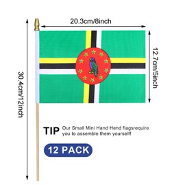 HSQCEZ 12Pcs Small Dominica Flags on Wooden Stick Mini Dominicans Flag Hand Held Flag Decorations,5x8 Inch
