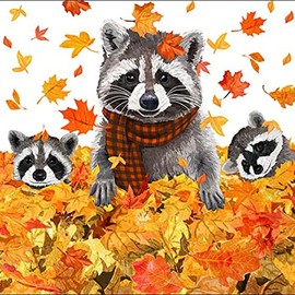 20 Napkins Raccoons Play in Autumn Animals Autumn Leaves Autumn Leaves Winter Table Decoration Decoupage Decoupage 33 x 33 cm