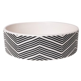 Park Life Designs - Ceramic Bowl for Dogs, Cats and Pets, Stylish Alto Design, Heavyweight and Non Slip, Skid Free, Chew Proof, Durable, Microwave and Dishwasher Safe (Small, Black Zigzag)