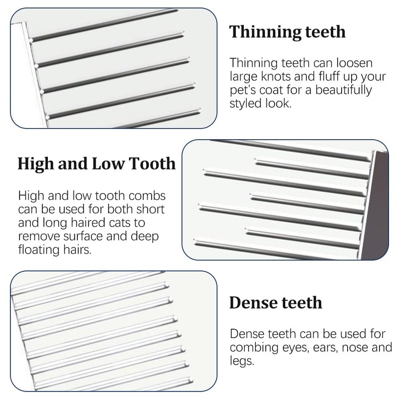 Pack of 2 Dog Combs, Cat Comb, Double-Sided Metal Rounded