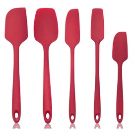 NoChoX 5 Stücke Teigschaber Hitzebeständig bis 500°F BPA Frei Silikon Spatel mit Metallkern, Nicht-Stick und Nahtloses Einteiliges Design zum Backen oder Kochen (Rot)