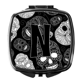 Caroline's Treasures CJ2008-NSCM Letter N Day of the Dead Skulls Black Compact Mirror Decorative Travel Makeup Mirror for Women Girls Gifts Pocket Makeup Mirror Folding Handheld