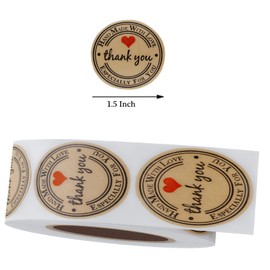 500PCS Hand Made with Love Stickers,1.5 Inch Large Round Thank You Baking Stickers Canning Bottler Labels for Baked Goods Packaging Jam, Jelly Jar,Mason Jars,Cookie Bags Supplies (Brown Handmade)