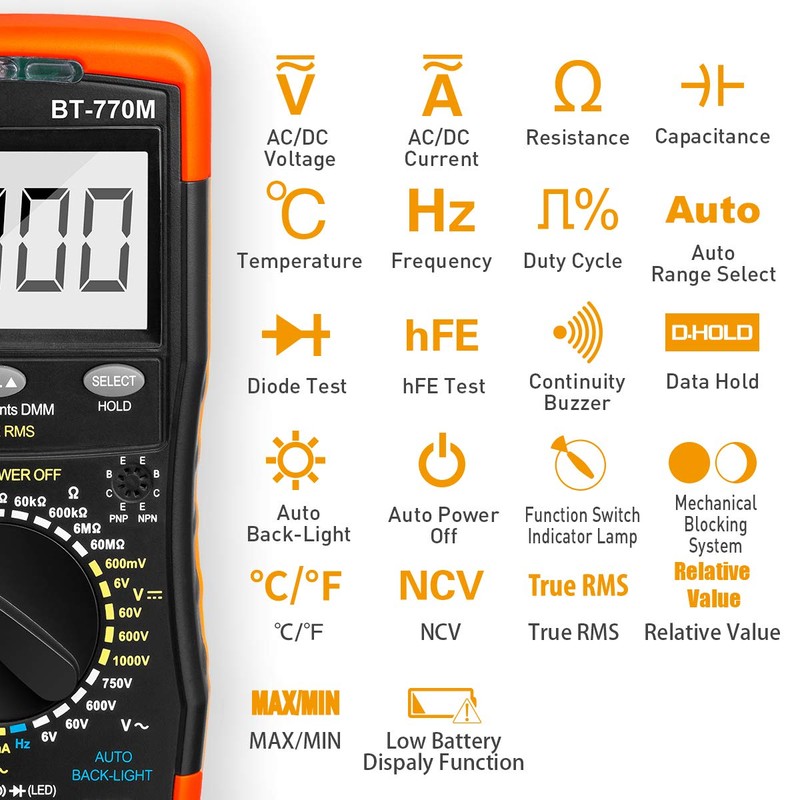 Digital Multimeter TRMS 6000 Count, BTMETER BT-770M Auto/Manual Ranging DMM