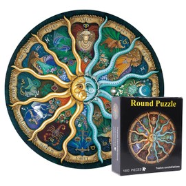 MOSNOW Rompecabezas Redondo 1000 Piezas, Rompecabezas Redondo del Horóscopo del Zodiaco, Rompecabezas para Adultos y Niños, Diversión y Desafío, Juguete Educativo Regalo para Juego Familiar