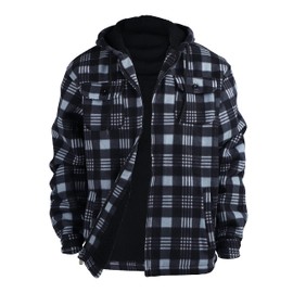 Yasumond Mens Winter Jackets Flannel Fleece Sherpa Lined Plaid Heavyweight Hooded Coats (Charcoal, XX-Large)