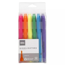 Office Depot Pen-Style Highlighters, 100% Recycled, Assorted Colors, Pack of 12