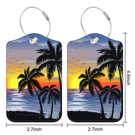 2 PCS Luggage Tags for Suitcase Exotic Tropical Landscape and Palms Leather Suitcases Tag with Stainless Steel Loop and Name ID Address Label Privacy Cover for Women Men Travel Luggage Accessories