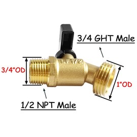 Uenede Brass Garden Hose Bibb Valve, 1/2" NPT MIP Male Inlet to 3/4" GHT Male Outlet, Faucets Spigot with Quarter Turn Ball Valve