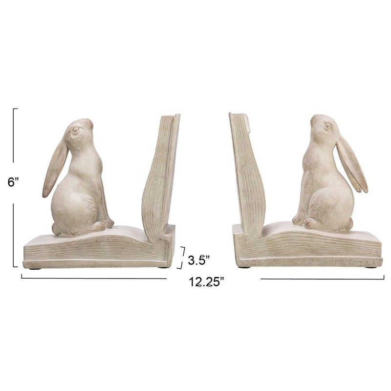 Bunny Rabbit Bookends, Set of 2, White Finish