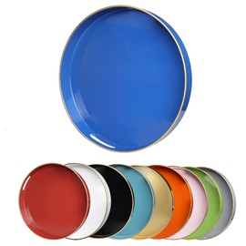 Leemxiiny Blue Round Decorative Tray with Handles, 13" Elegant Coffee Table Serving Tray for Ottoman Living Room, Bathroom, Outdoors, Breakfast