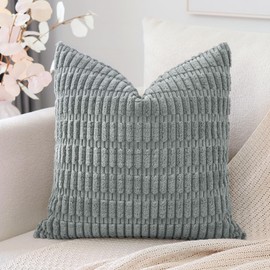 Artscope Corduroy Set of 1 Cushion Cover 60x60 cm Super Soft Boho Striped Square Pillow Covers Case Decorative Modern Cushion Covers for Sofa Couch Bedroom Car Decor Grey